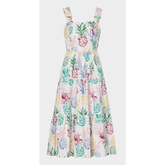 NWT!! MILLY Ellery Tiered Pineapple Print Midi Dress Poplin Colorful Size 8 - Picture 10 of 16